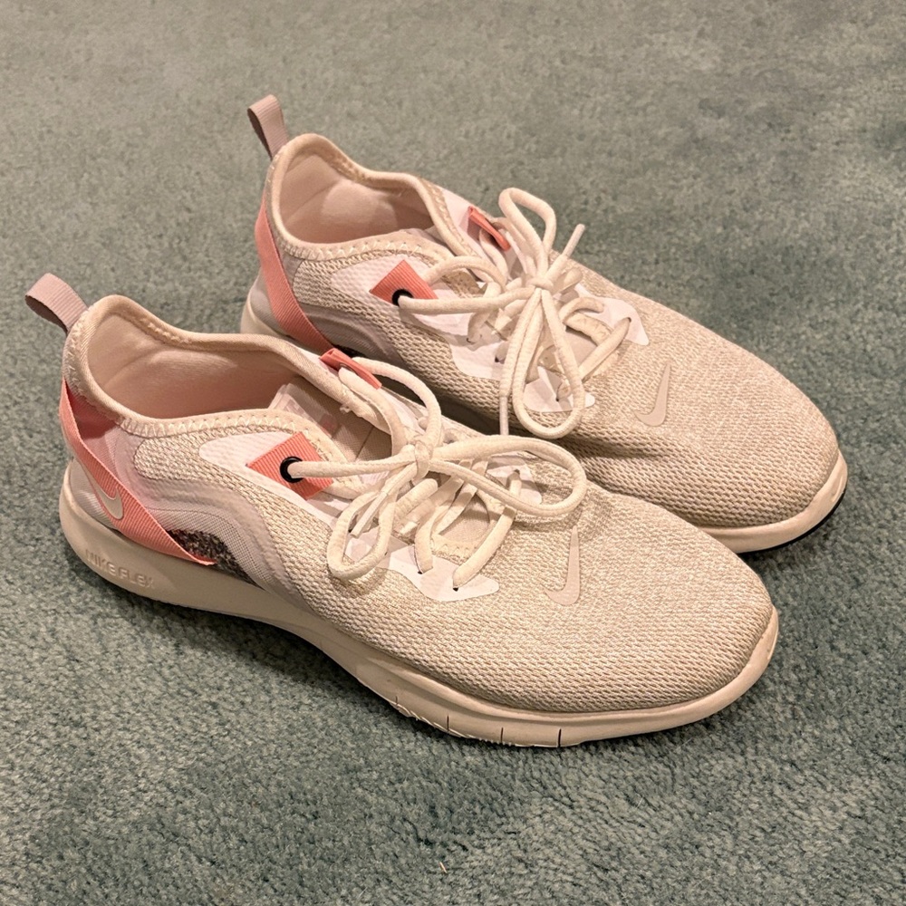 Nike flex Women's White and Pink Sneakers
